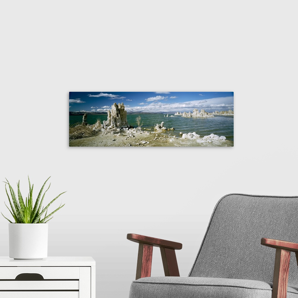 A modern room featuring Tufa rock formations at the lakeside, Mono Lake, California