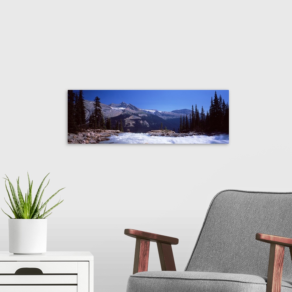 A modern room featuring Waterfall in a forest, Twin Falls, Mt Balfour, Yoho Valley, Yoho National Park, British Columbia,...