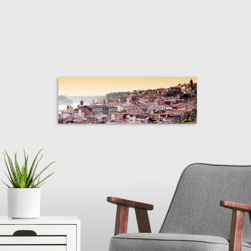 A modern room featuring It's a landscape picture of the city of Porto (Portugal) along the Douro River and the medieval d...