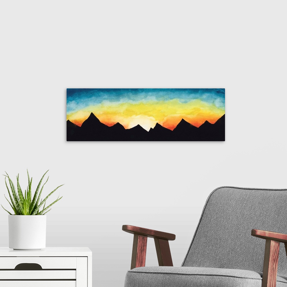 A modern room featuring Sunrise over the Mountains