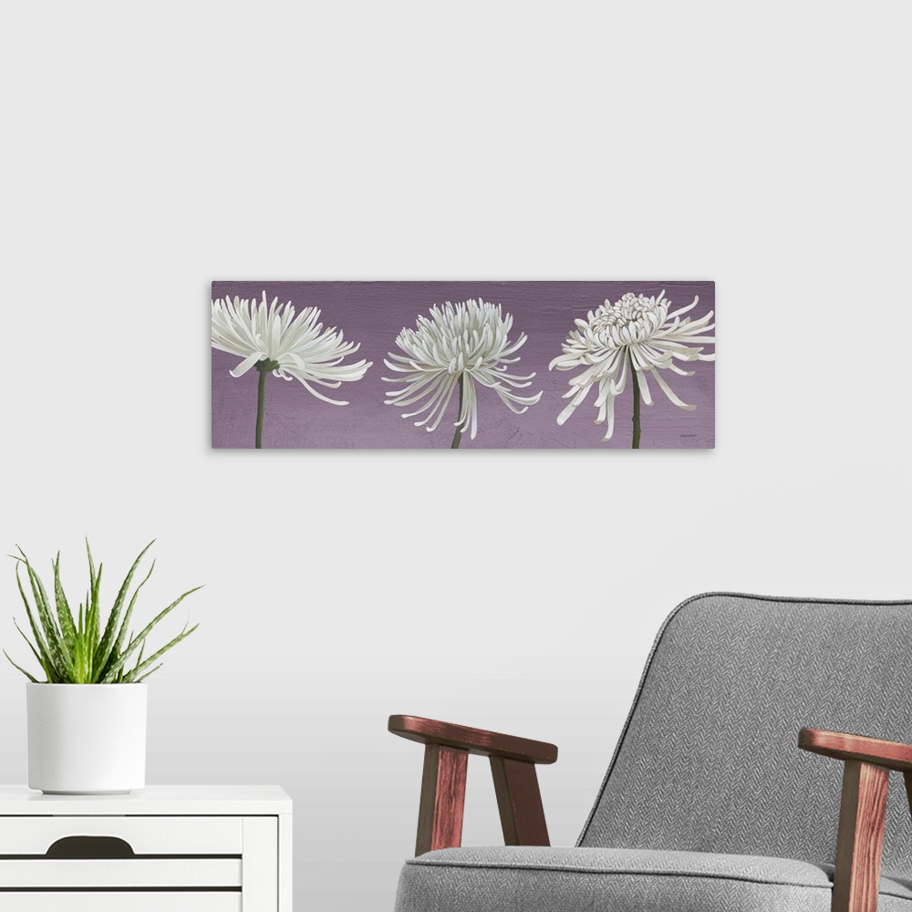 A modern room featuring Morning Chrysanthemums V Lavender