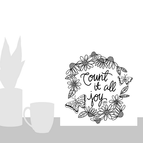 A scale-illustration room featuring Count It All Joy Handlettered Coloring