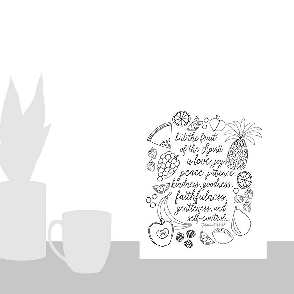 A scale-illustration room featuring Fruit Of The Spirit Handlettered Coloring