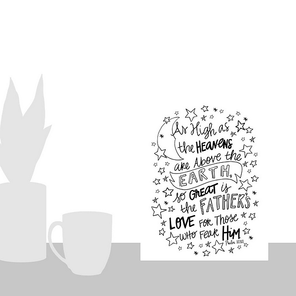A scale-illustration room featuring So Great Is The Father's Love Handlettered Coloring