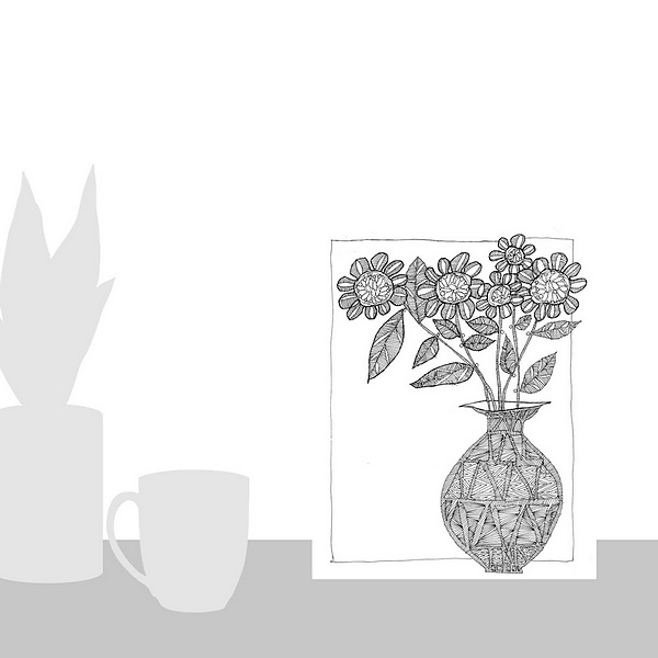 A scale-illustration room featuring Vase With Gerberas Coloring