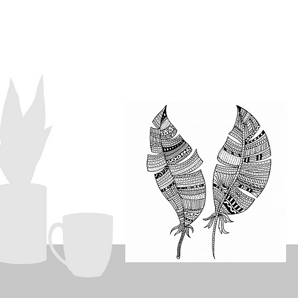 A scale-illustration room featuring Tribal Patterned Feathers