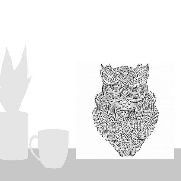 A scale-illustration room featuring Decorative ornamental Owl