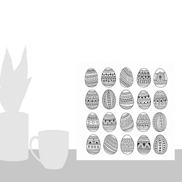 A scale-illustration room featuring Easter Eggs