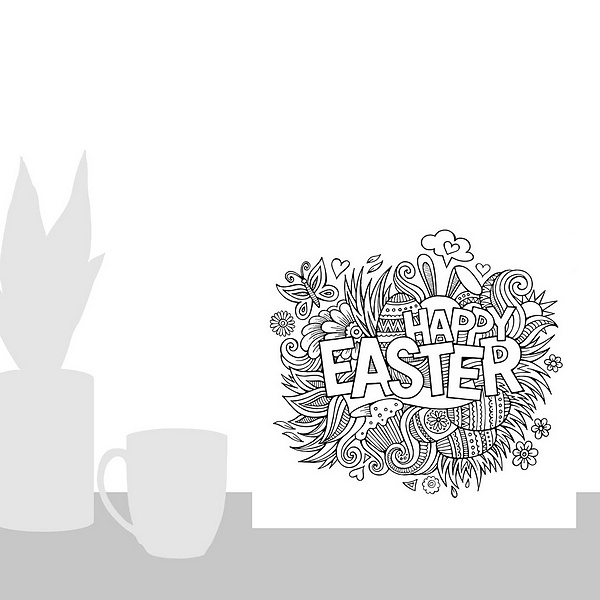 A scale-illustration room featuring Happy Easter