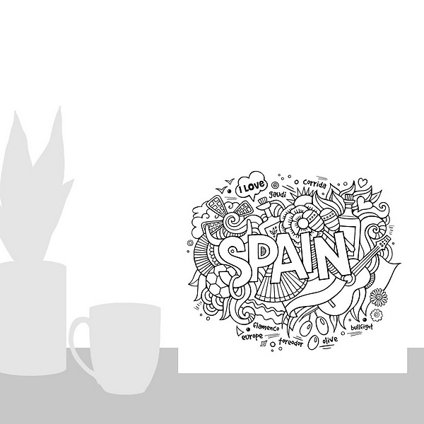 A scale-illustration room featuring Spain