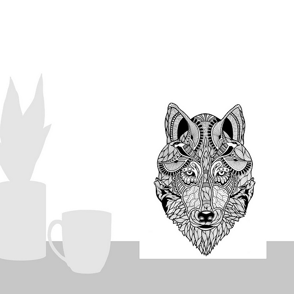 A scale-illustration room featuring BW Run with Wolves