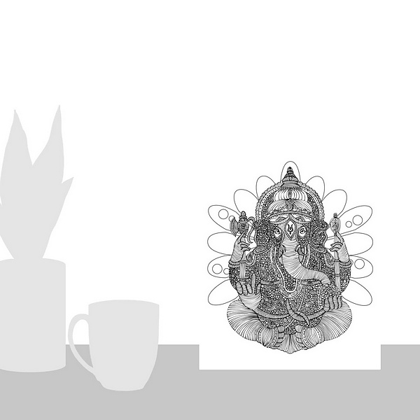A scale-illustration room featuring Ganesha - Black And White