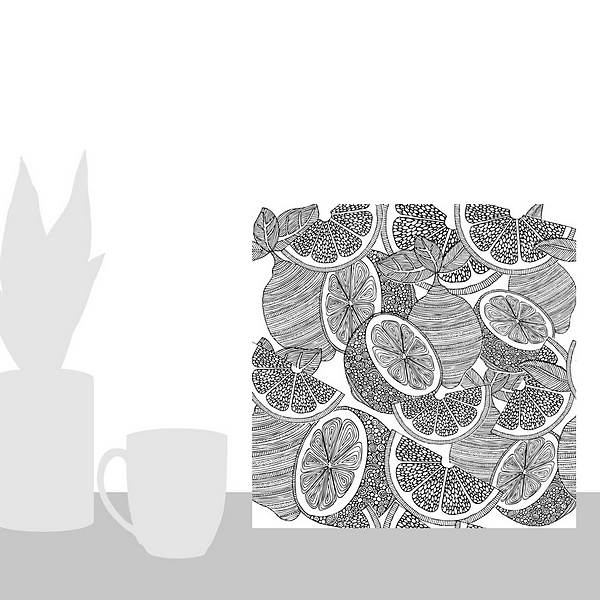A scale-illustration room featuring Lemons - Black And White