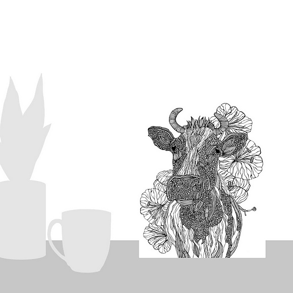 A scale-illustration room featuring Moo - Black And White