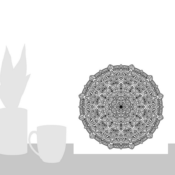A scale-illustration room featuring Digital Mandala XII