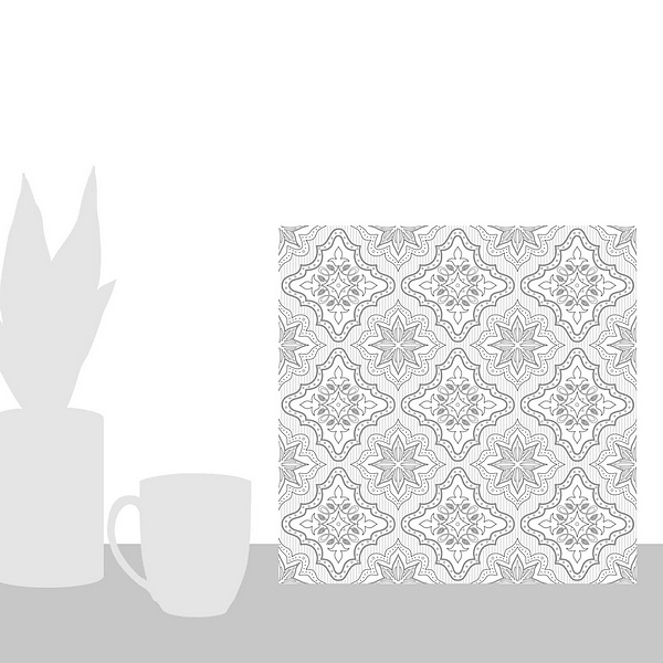 A scale-illustration room featuring Moroccan Mandala