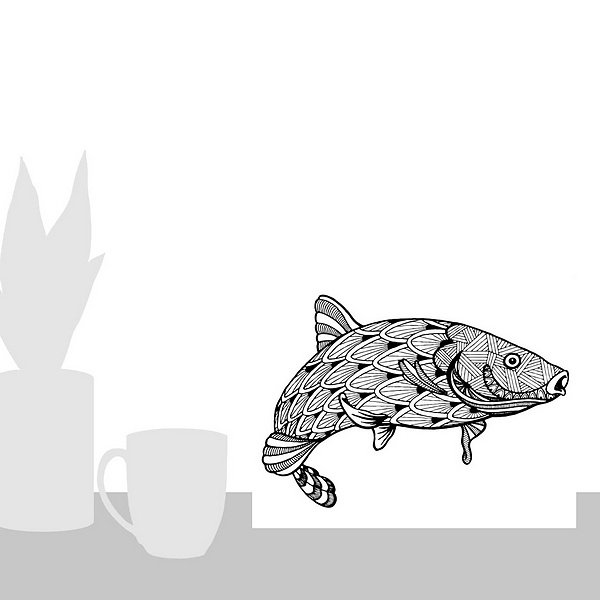 A scale-illustration room featuring BW Fish