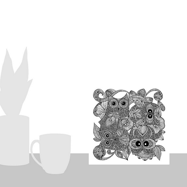 A scale-illustration room featuring Four Owls - Black And White