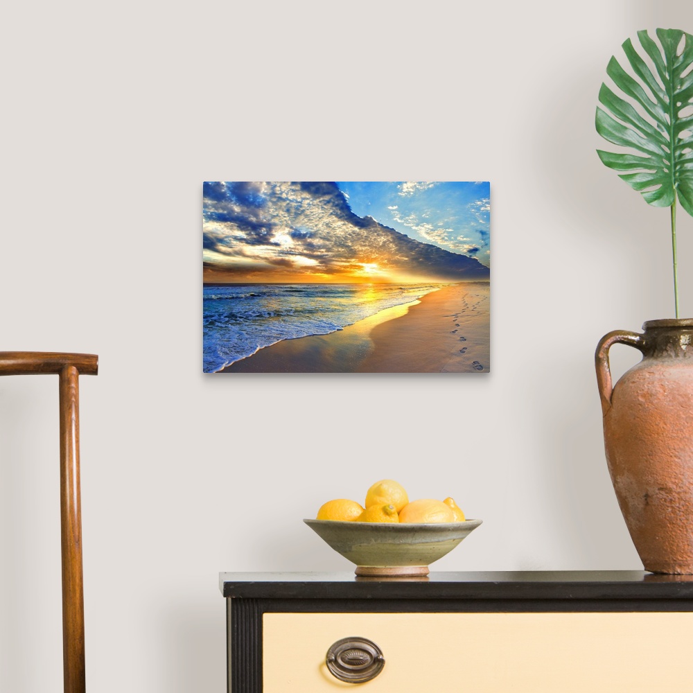 Gold Sunset Beach Waves Seascape Wall Art, Canvas Prints, Framed Prints ...