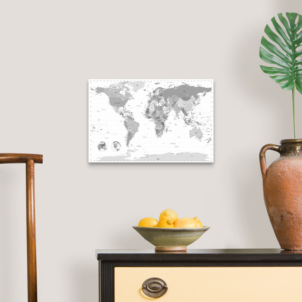 World Map black and white Wall Art, Canvas Prints, Framed Prints, Wall ...