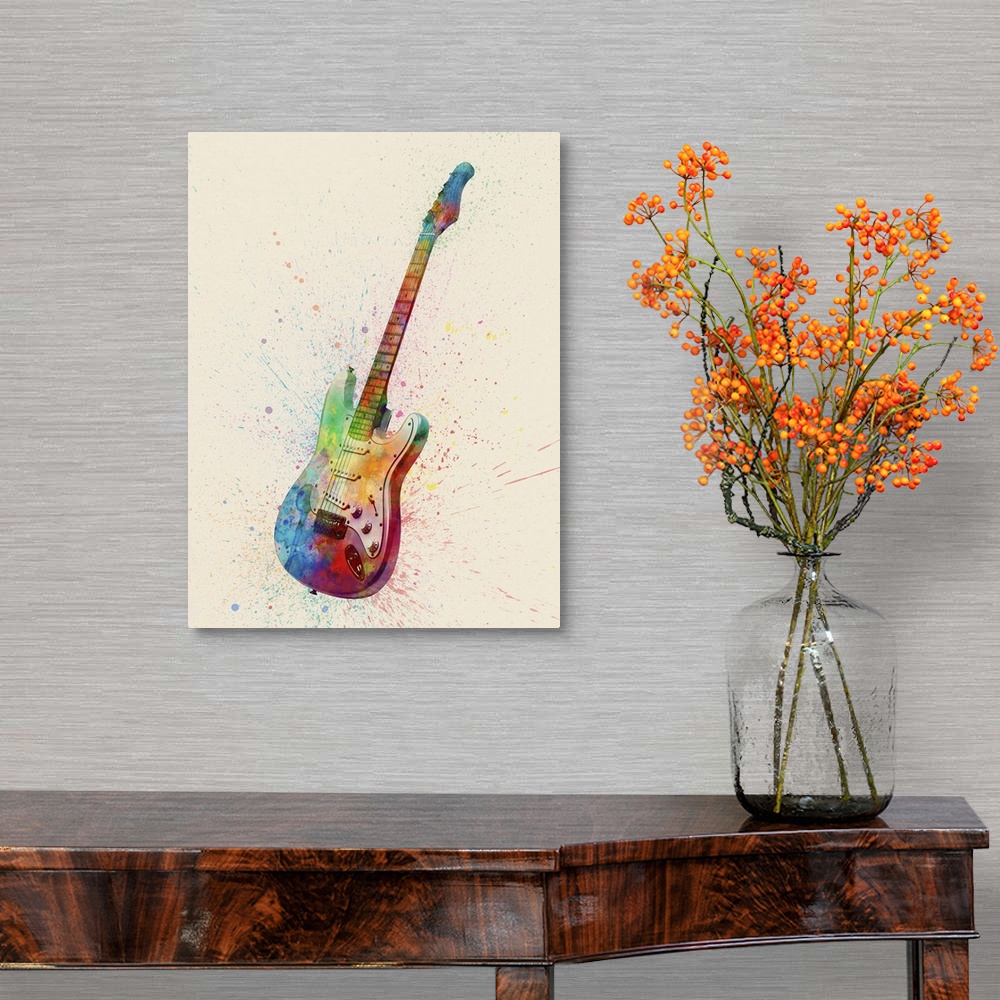 Electric Guitar Abstract Watercolor Wall Art, Canvas Prints, Framed ...