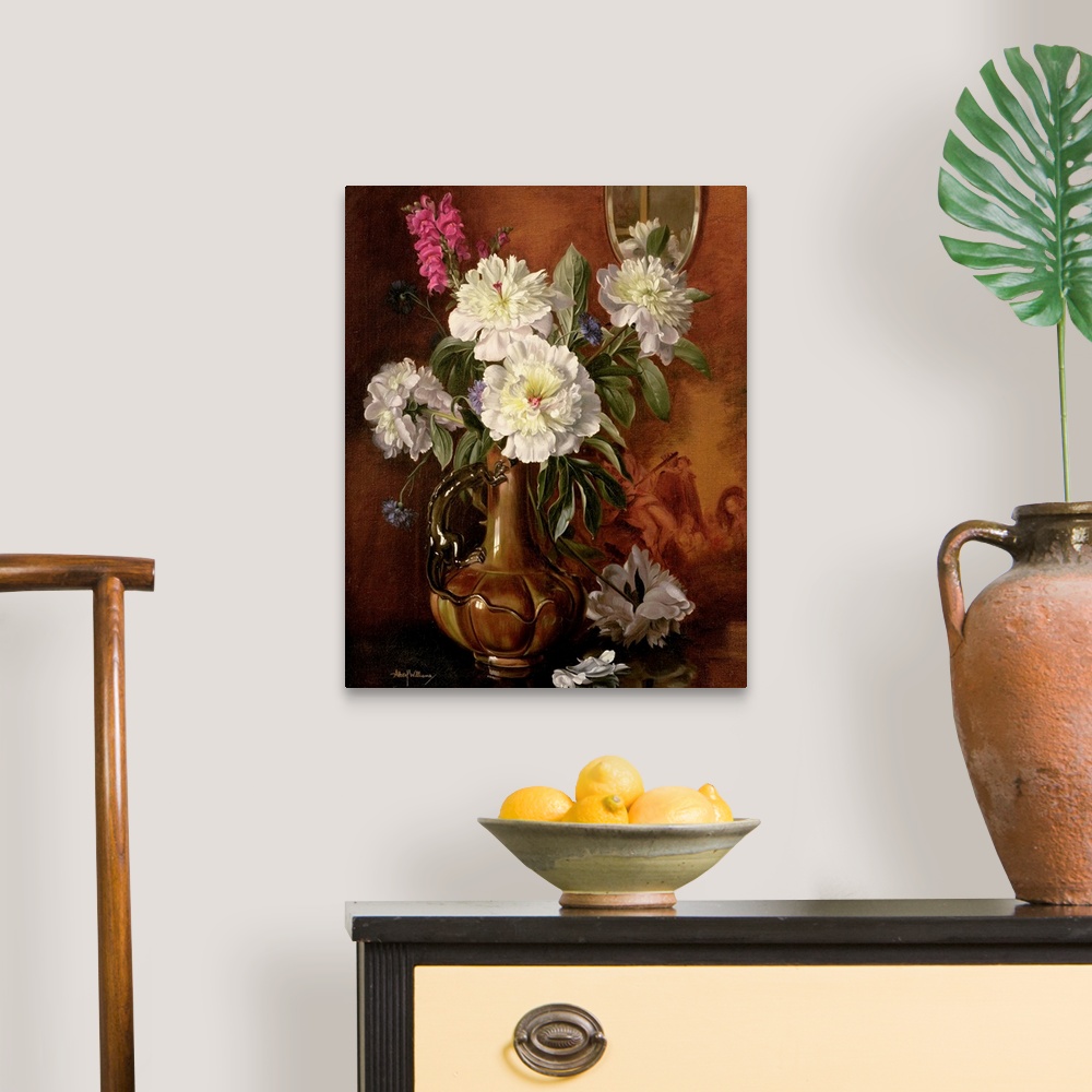 White Peonies in a Glazed Victorian Vase Wall Art, Canvas Prints ...