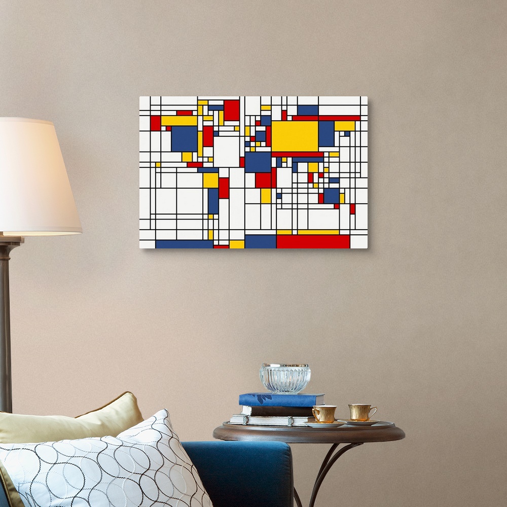 World Map Abstract Mondrian Style Wall Art, Canvas Prints, Framed ...