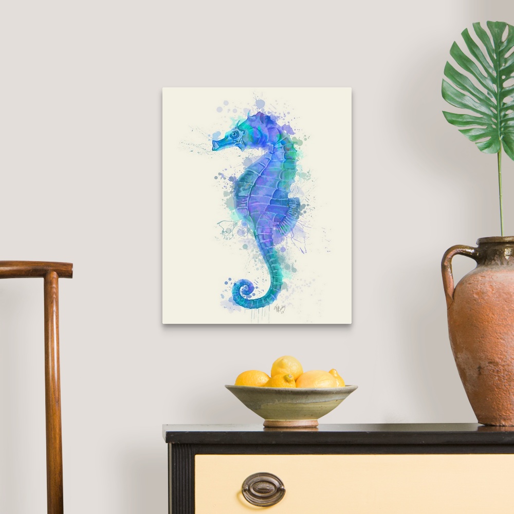 Seahorse Rainbow Splash Blue Wall Art, Canvas Prints, Framed Prints ...