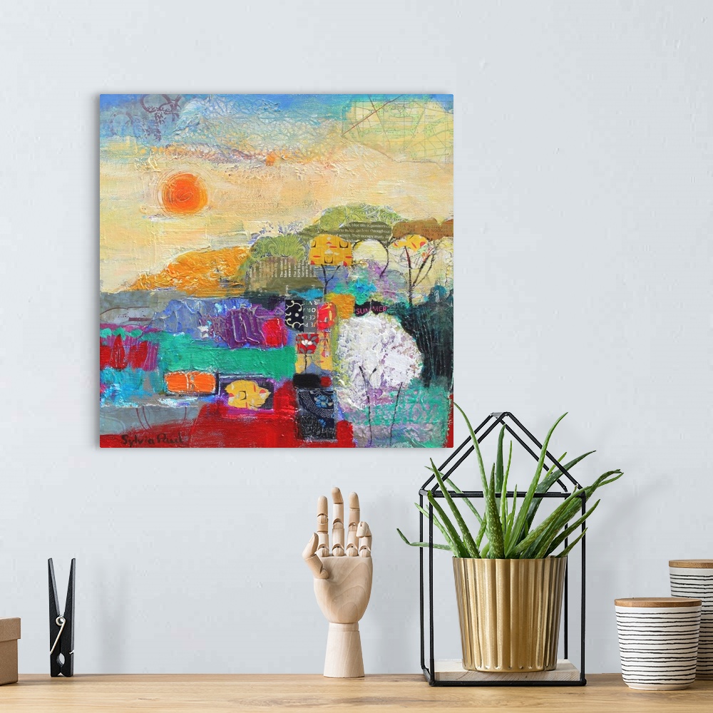Colours of Summer 2014 Acrylic/ Paper Collage | Large Solid-Faced Canvas Wall Art Print | Great Big Canvas