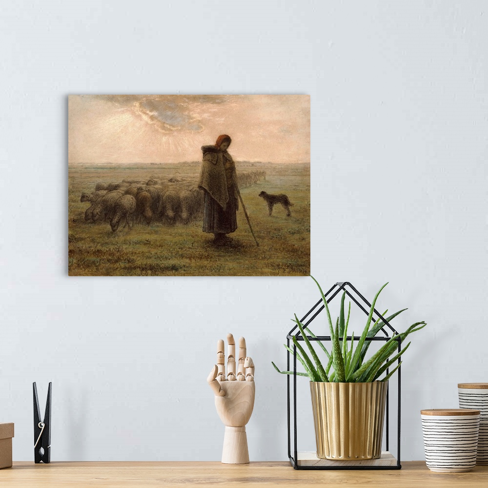 constantly Intermediate Street Shepherdess with her Flock, by Jean-Francois Millet, 1862-63 Wall Art,  Canvas Prints, Framed Prints, Wall Peels | Great Big Canvas