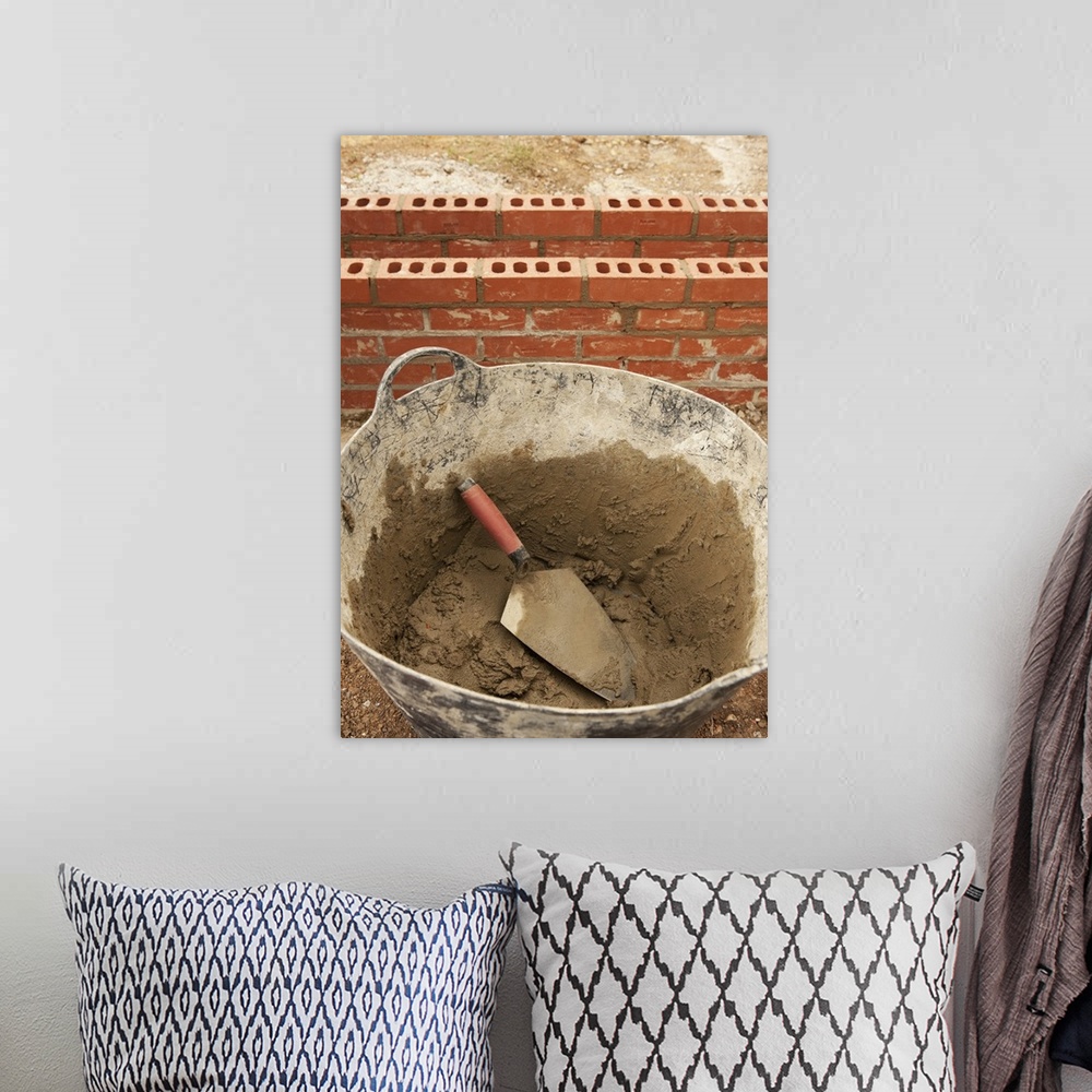 Bricklayer's bucket of mortar and trowel Wall Art, Canvas Prints, Framed  Prints, Wall Peels