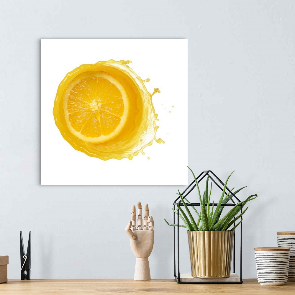 Orange Juice Splash | Large Metal Wall Art Print | Great Big Canvas