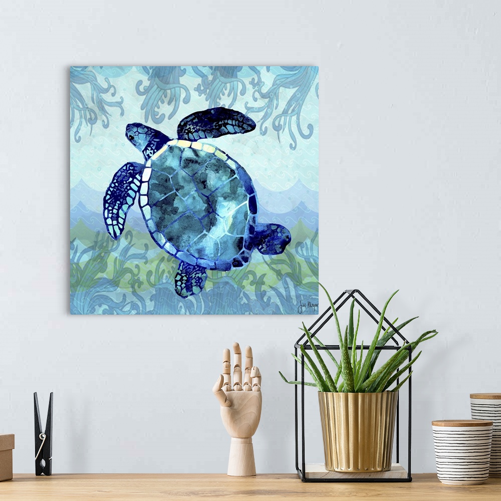Waves Sea Turtle Solid-Faced Canvas Print