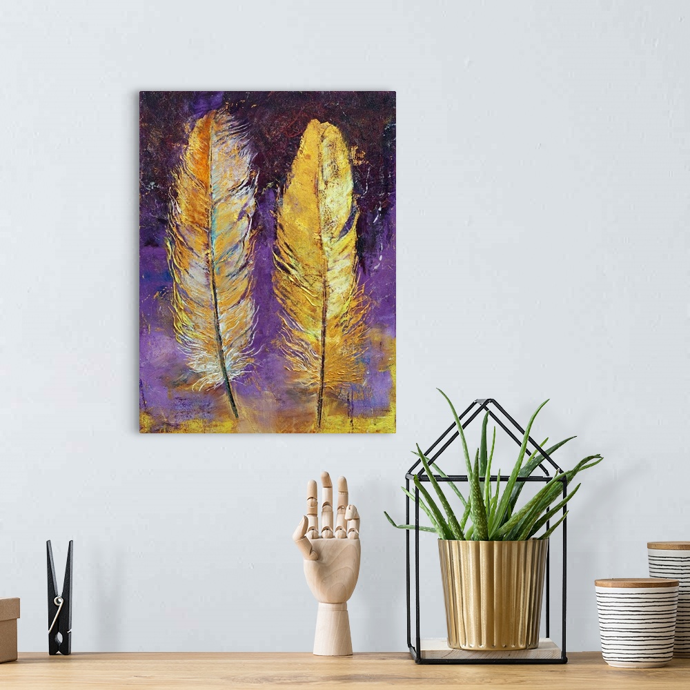 Gold Feathers | Large Solid-Faced Canvas Wall Art Print | Great Big Canvas
