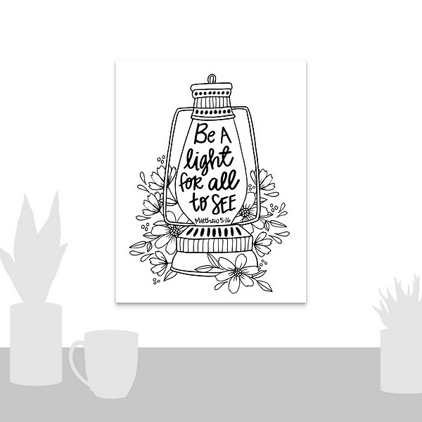 A scale-illustration room featuring Be A Light For All To See Handlettered Coloring