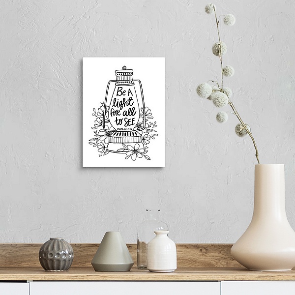 A farmhouse room featuring Be A Light For All To See Handlettered Coloring