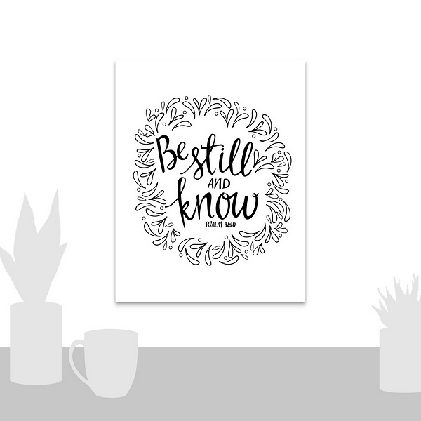 A scale-illustration room featuring Be Still And Know Handlettered Coloring