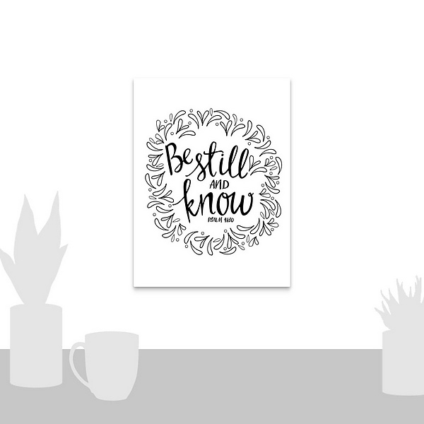 A scale-illustration room featuring Be Still And Know Handlettered Coloring