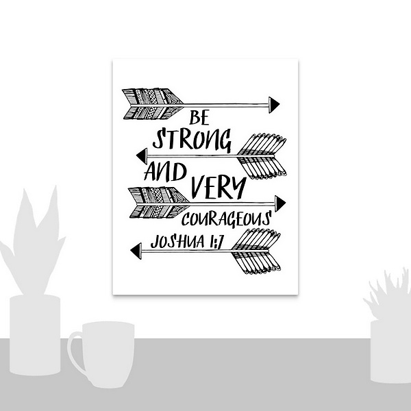A scale-illustration room featuring Be Strong And Very Courageous Handlettered Coloring