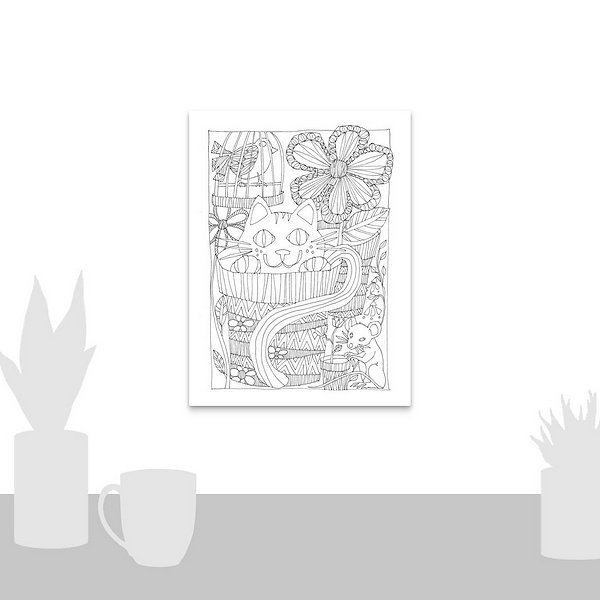 A scale-illustration room featuring Cat In Flowerpot Coloring