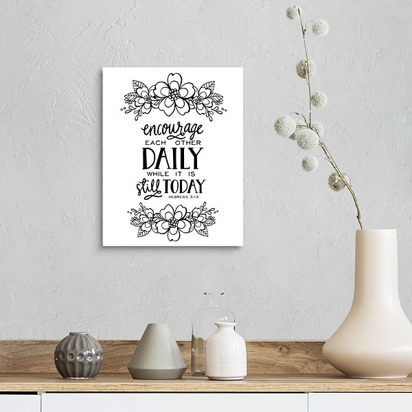 A farmhouse room featuring Encourage Each Other Daily Handlettered Coloring