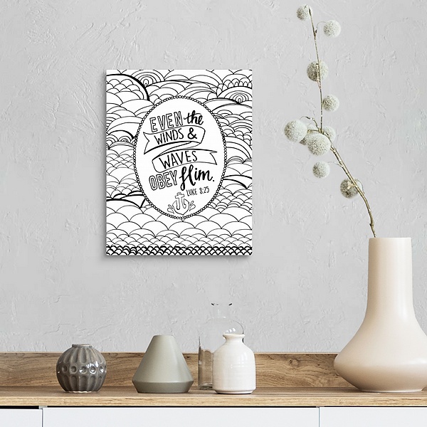 A farmhouse room featuring Even The Winds And Waves Obey Him Handlettered Coloring