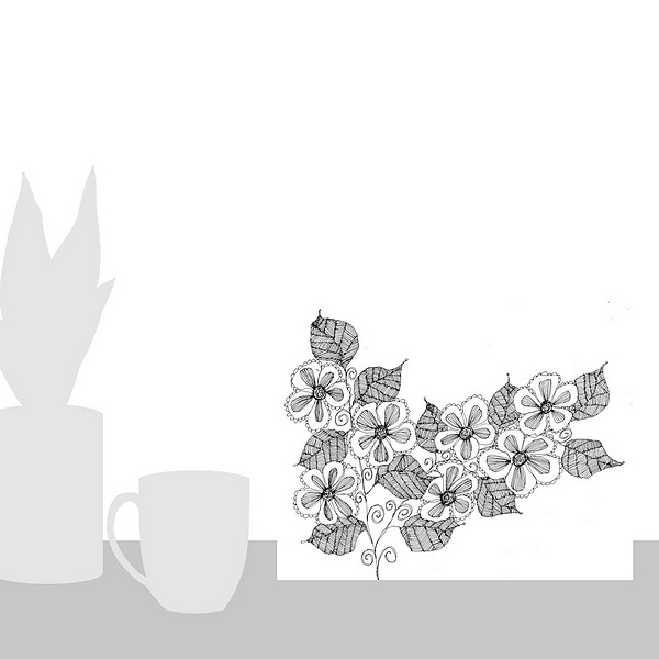 A scale-illustration room featuring Flowers and Leaves Coloring