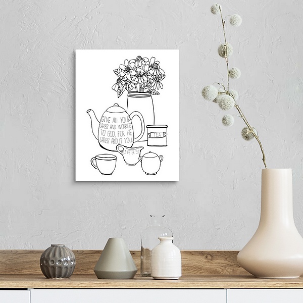 A farmhouse room featuring Give All Your Cares And Worries To God Handlettered Coloring