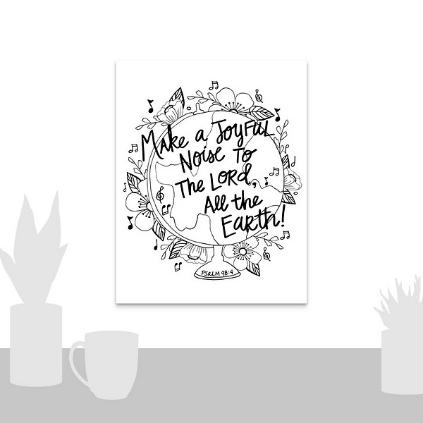 A scale-illustration room featuring Make A Joyful Noise Handlettered Coloring