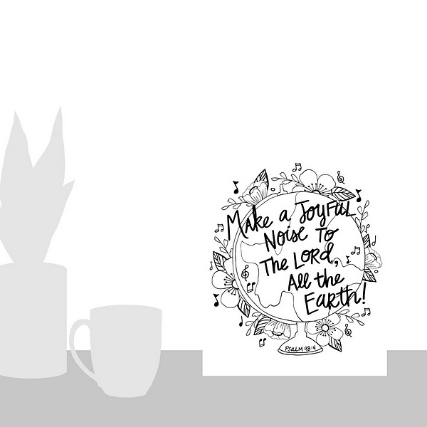 A scale-illustration room featuring Make A Joyful Noise Handlettered Coloring