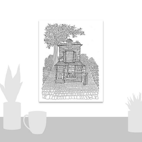 A scale-illustration room featuring Old Crooked Tea Shop, Windsor Coloring