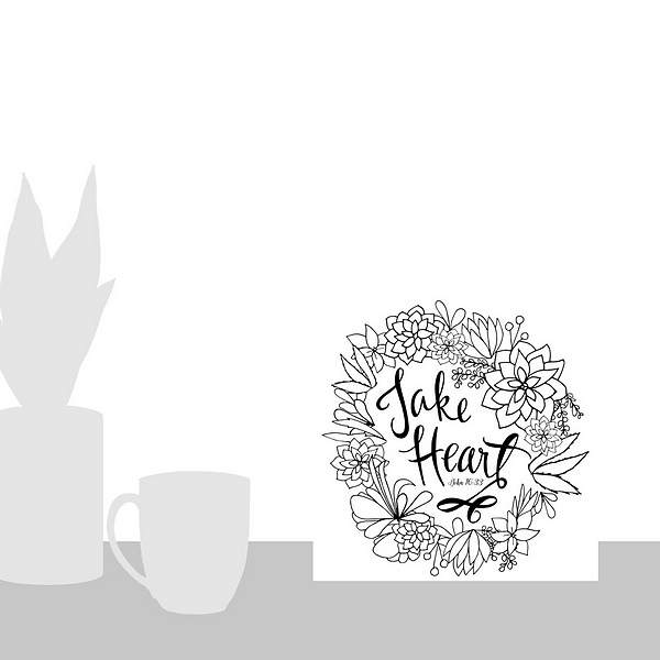 A scale-illustration room featuring Take Heart Handlettered Coloring