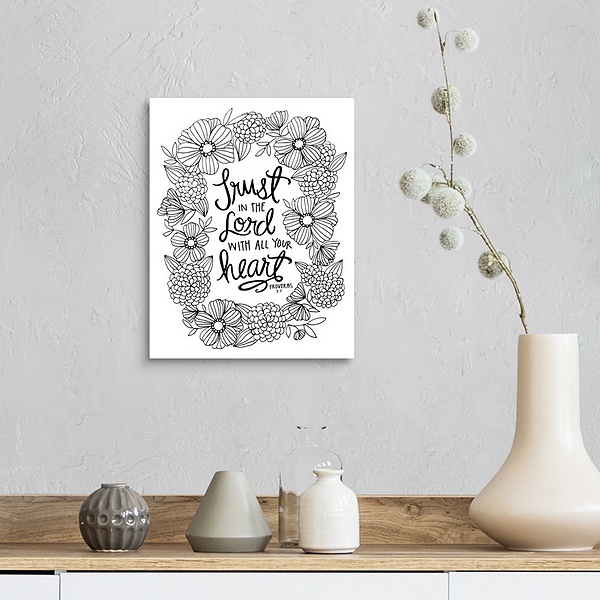 A farmhouse room featuring Trust In The Lord With All Your Heart Handlettered Coloring