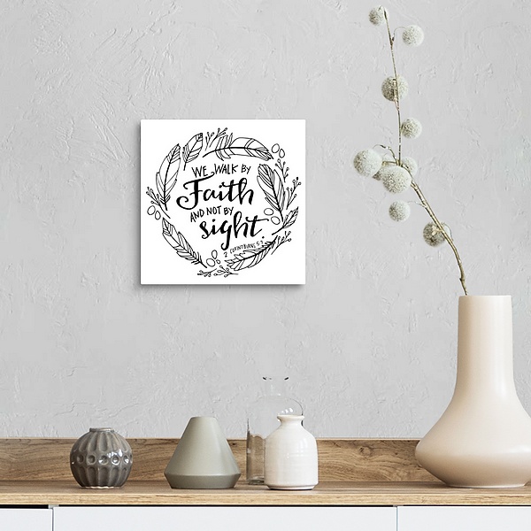 A farmhouse room featuring We Walk By Faith Handlettered Coloring